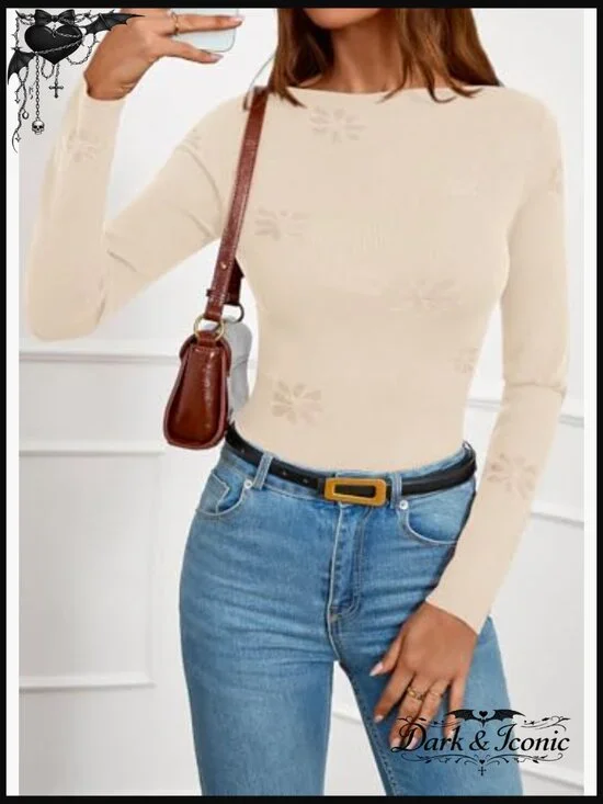 Slim Fit Cropped Sweater Long Sleeve Lightweight Knit Boat Neck Pullover - Picture 4 of 7